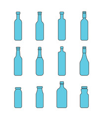 Glass bottle icon set. Beverage, wine, champagne, beer bottle line icon illustration.