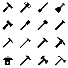 Set of flat style tools including hammers and picks