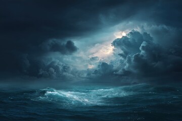 Obraz premium Dramatic Ocean Waves Under Ominous Storm Clouds Aerial View Nature Photography Dark Moody Weather