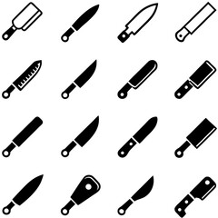 Diverse set of black and white knife icon vectors