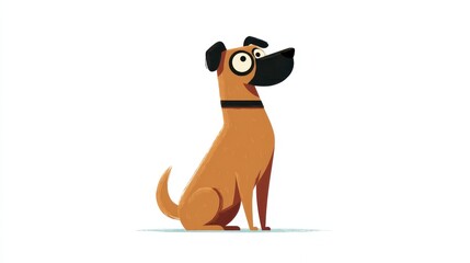 Obraz premium This charming cartoon dog has a flat design with a light brown body and distinctive black ears. It sits upright, radiating a joyful and playful vibe, perfect for children's illustrations