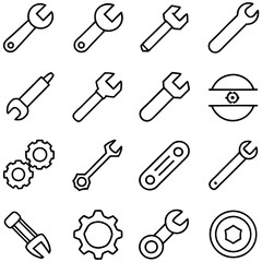 Variety of isolated line art tool icons collection
