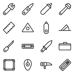 Line icons of various tools and instruments displayed