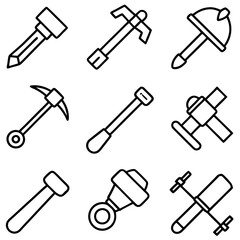 Collection of tools line art in flat design style
