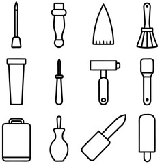 Collection of twelve outline icons of household objects