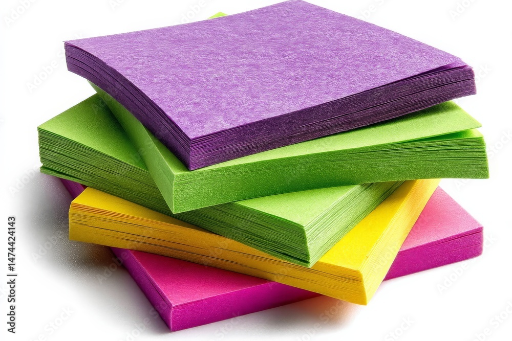 Poster colorful stack of paper notes in various shades on a white background for organization or creative p