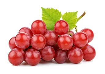 Fototapeta premium Close up of a bunch of red grapes with green leaves