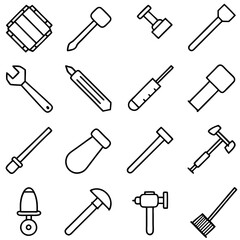 Linear Illustration of Variety Construction and Repair Tools Collection