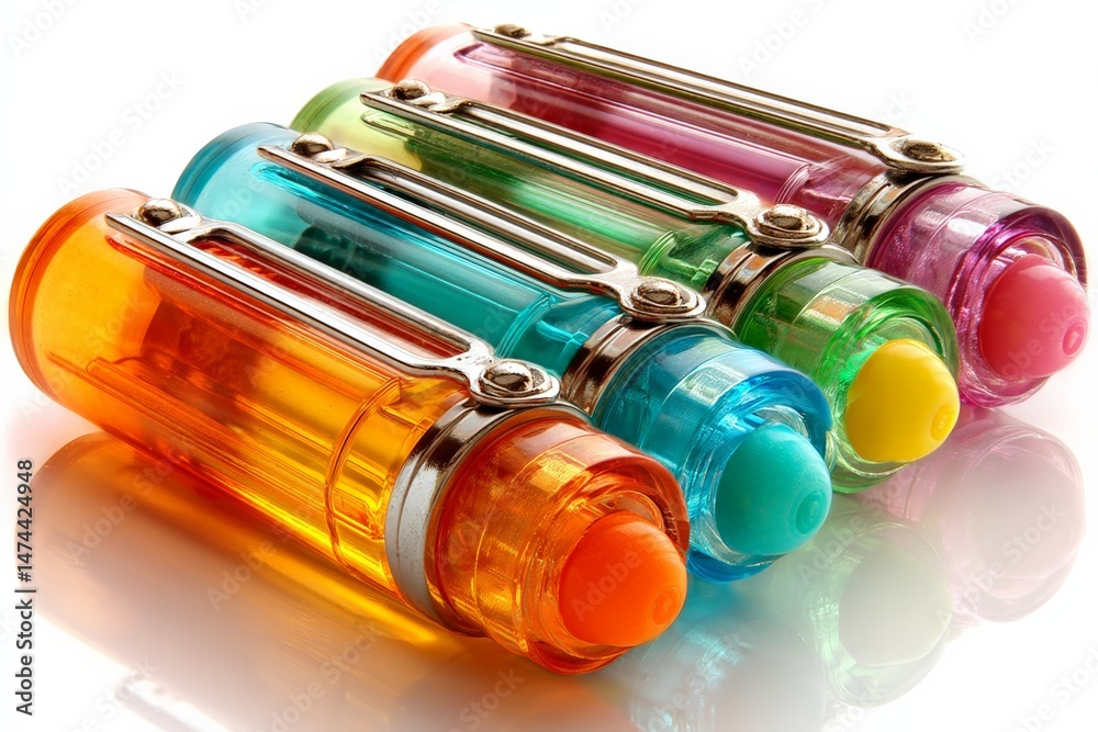 Aufkleber colorful highlighters arranged in a row with clear caps and vibrant hues for study or art projects