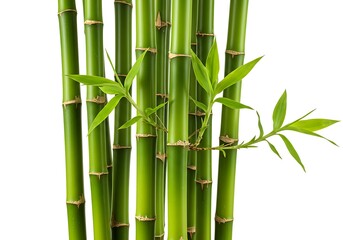 Obraz premium Close up of green bamboo stalks with leaves on white