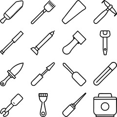 Outline Icons of Tools and Equipment on White Background