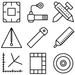 Collection of various line art symbols and icons graphic