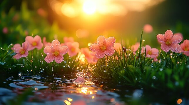 spring flowers in the morning