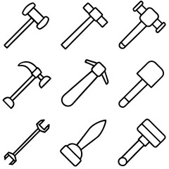 Assorted construction tools icons isolated on white background