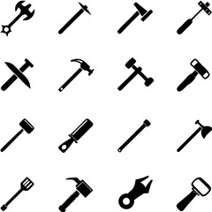 Set of various tool icons in a flat style