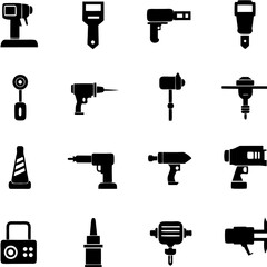 Collection of silhouette tools and equipment icons in black