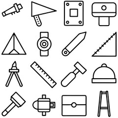 Line art icons of various objects on white backdrop