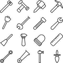 Line art icon set of construction and repair tools