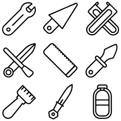 Outlined icons of tools for different crafts and hobbies