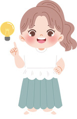cute girl having idea with lightbulb