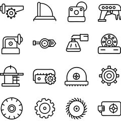 Collection of industrial tools in linear black and white style