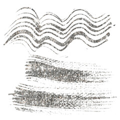 Obraz premium Silver glitter hand-drawn line.Silver Glitter Paint Brush Stroke. PNG glitter gradient Luxury element. Shiny glittering dust.