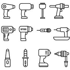 Outline icons of electric tools on white background