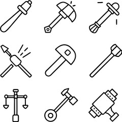 Outline illustrations of various tools on white background