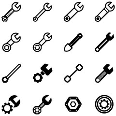 Diverse wrenches and gear icons representing industrial tools