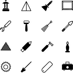 Black and white icon set of tools and equipment