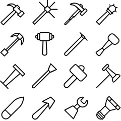 Assortment of line drawing icons depicting various construction tools