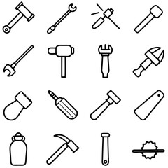 Outline icons displaying assorted manual workshop hand tools