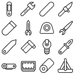 Simple line art icons of tools and accessories set