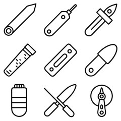 Line art illustration of various culinary and kitchen tools