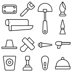 Line art construction and repair tools icon set
