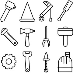Line art tools and shapes forming a geometric collection