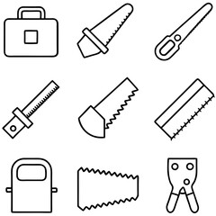 Black and white line art illustration of carpentry tools