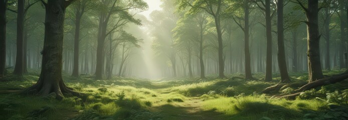Soft, unfocused green forest, diffused light, ethereal feel,  leaf,  soft