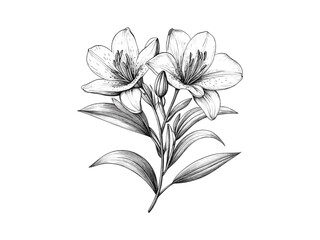 Hand-drawn Paintbrush Lily flower, vintage botanical illustration, retro flora, old engraving style, floral bloom, antique sketch, trendy flower art, black sketch, unique nature illustration
