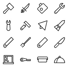 Outline icon set of tools and house accessories