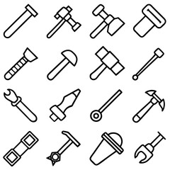 Tools Icon Set: Vector Outline Construction and Repair Tools