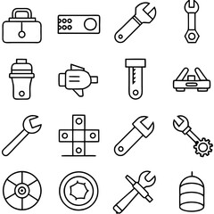 Line art illustration of assorted tools and equipment layout