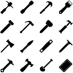 Silhouetted tools of various trades arranged in a grid