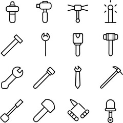 Line art icons showing tools for construction and repair