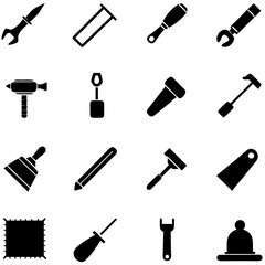 Tools silhouettes collection on a white background with various tools