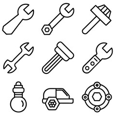 Line art icons of tools for repair and construction