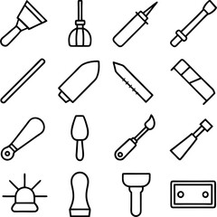 Collection of outline icons representing various hand tools