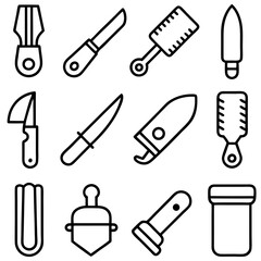 Black outline icon set featuring knives and utensils