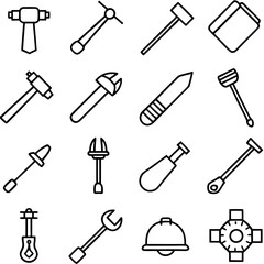Line art icons depicting various tools and equipment set