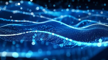 A concept of a stock market and fintech forex concept. Blue blurry digital charts over a dark blue background. A futuristic financial interface. A 3D rendered illustration - Powered by Adobe